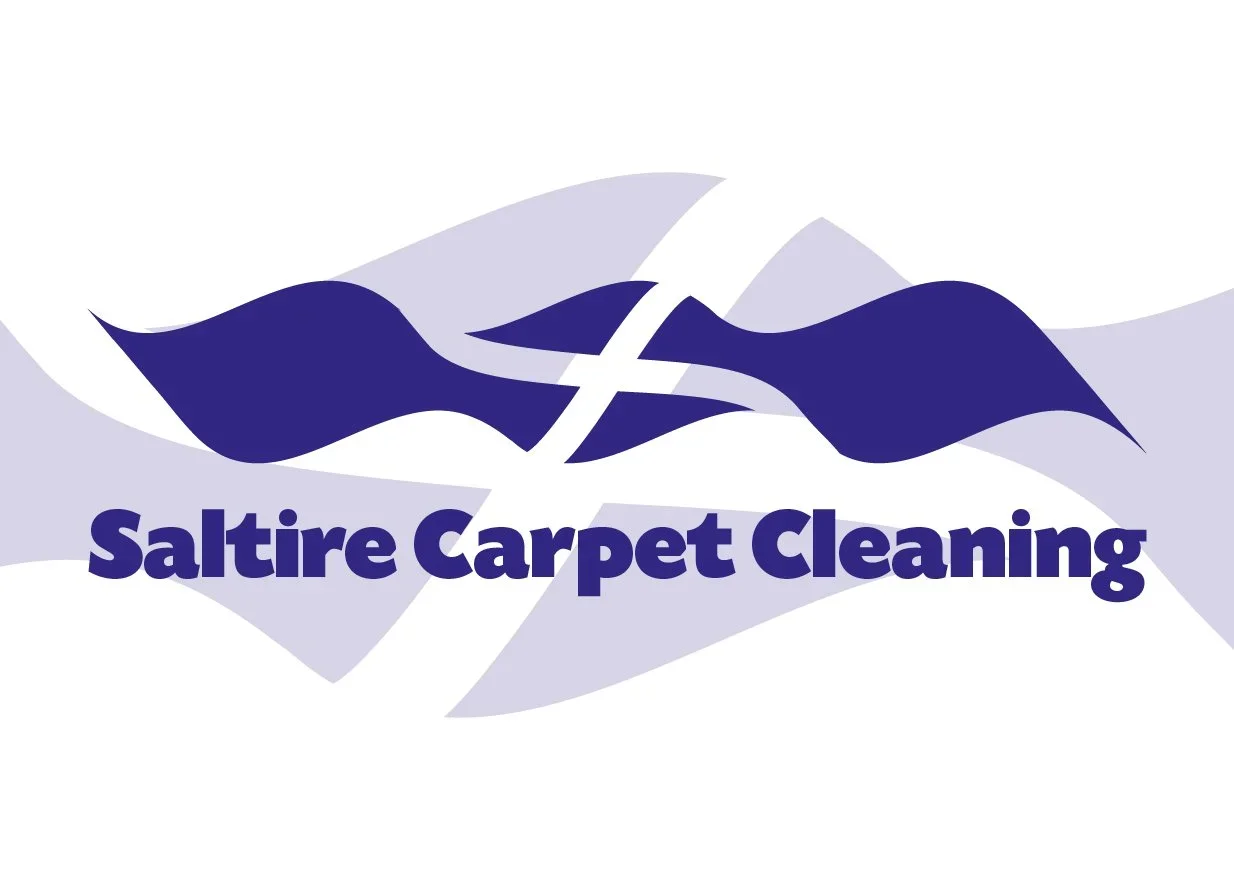 Logo of Saltire Carpet Cleaning with stylized blue and white flags and bold purple text.