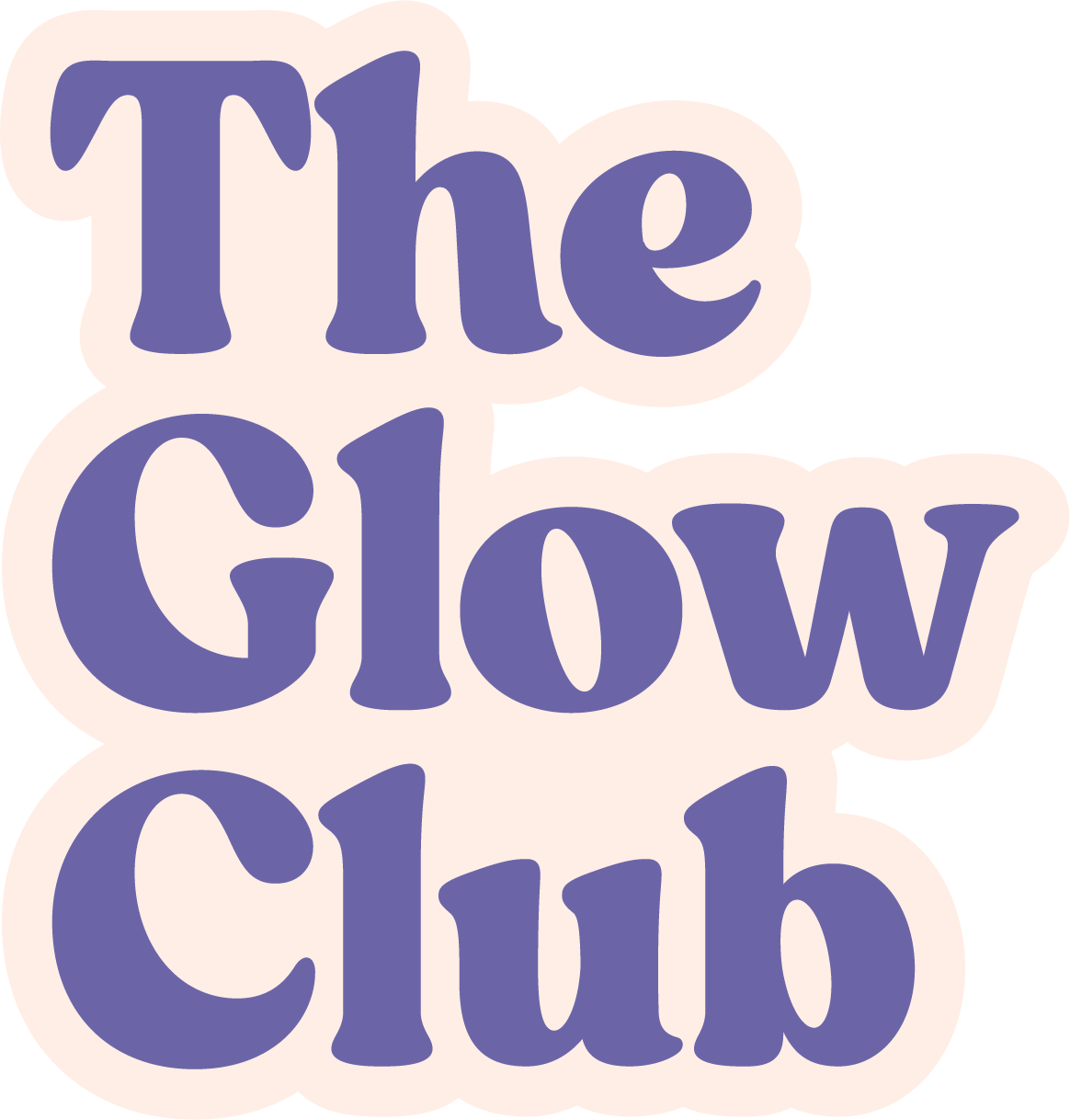 The Glow Club logo with purple text on a light background.
