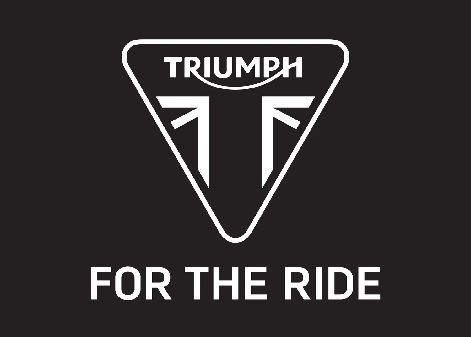 A black background with a white Triumph logo in a triangle shape and the phrase 'For the Ride' written below.