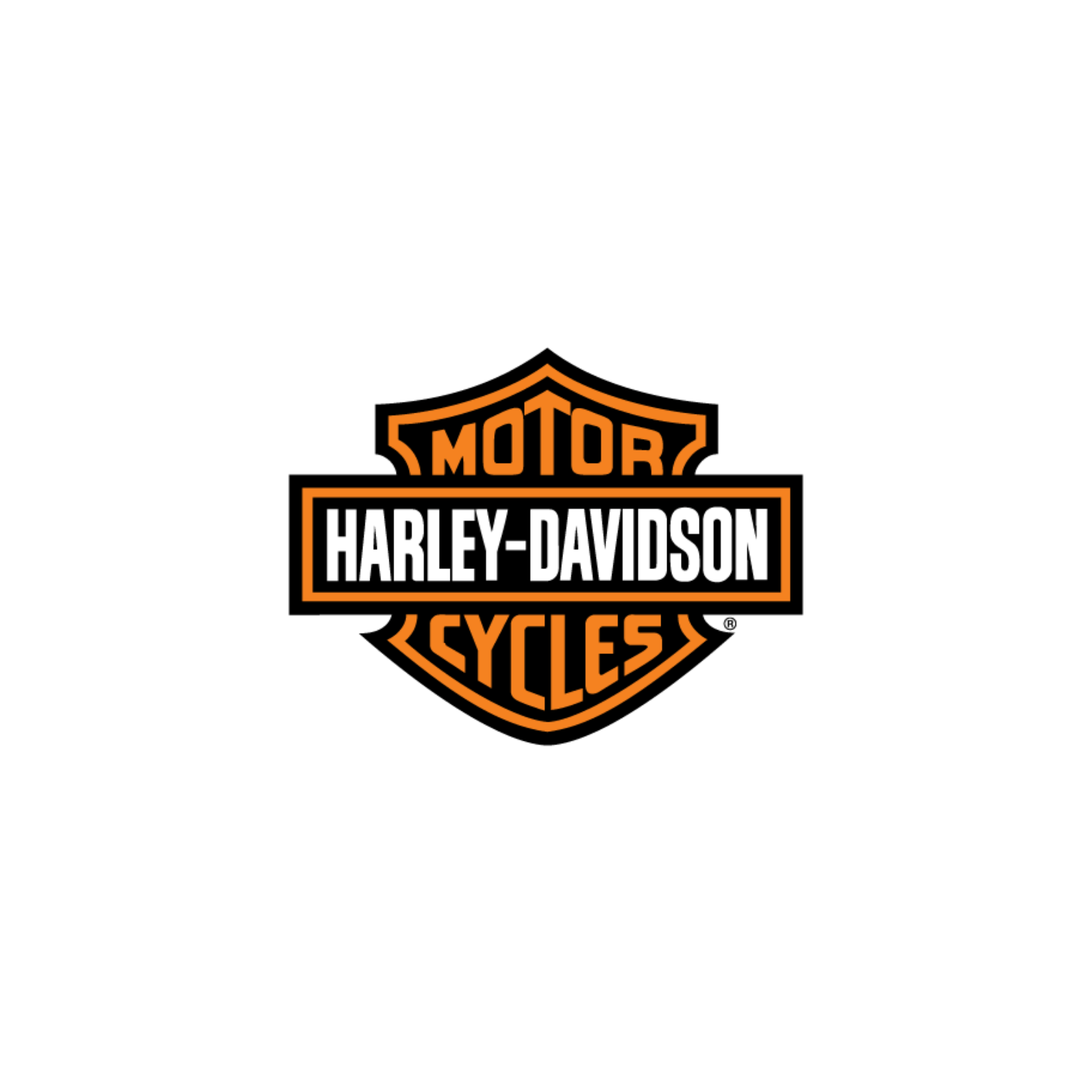 Harley-Davidson logo with the words 'Motor Harley-Davidson Cycles' in orange and black.