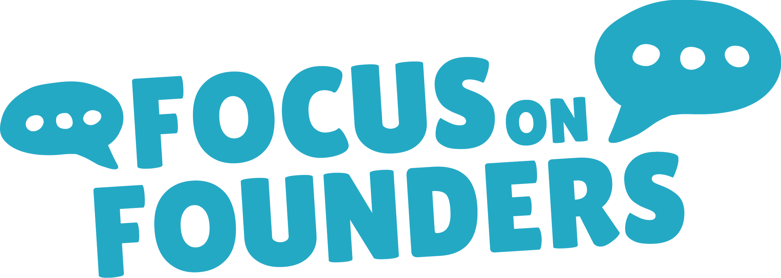 The logo for Focus on Fouders, featuring the text in blue with speech bubble icons.