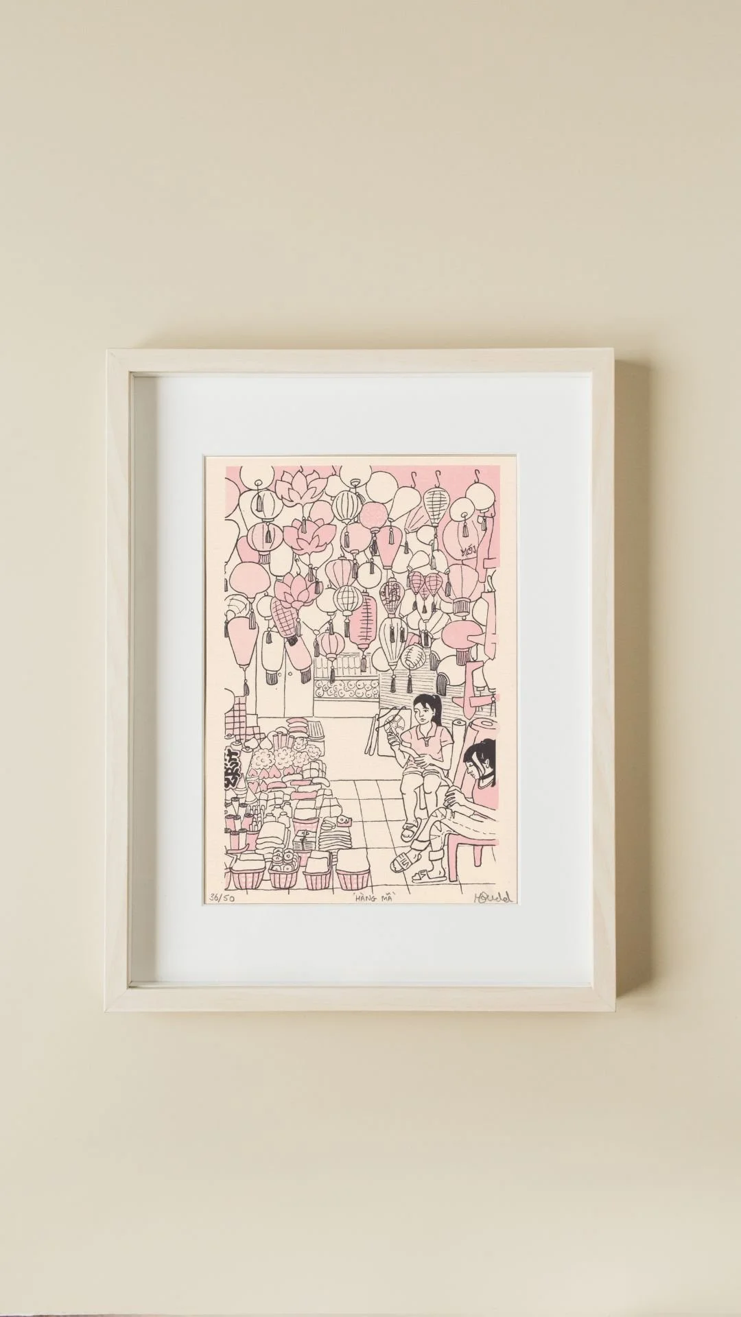 Hanoi Lantern street Risograph Print