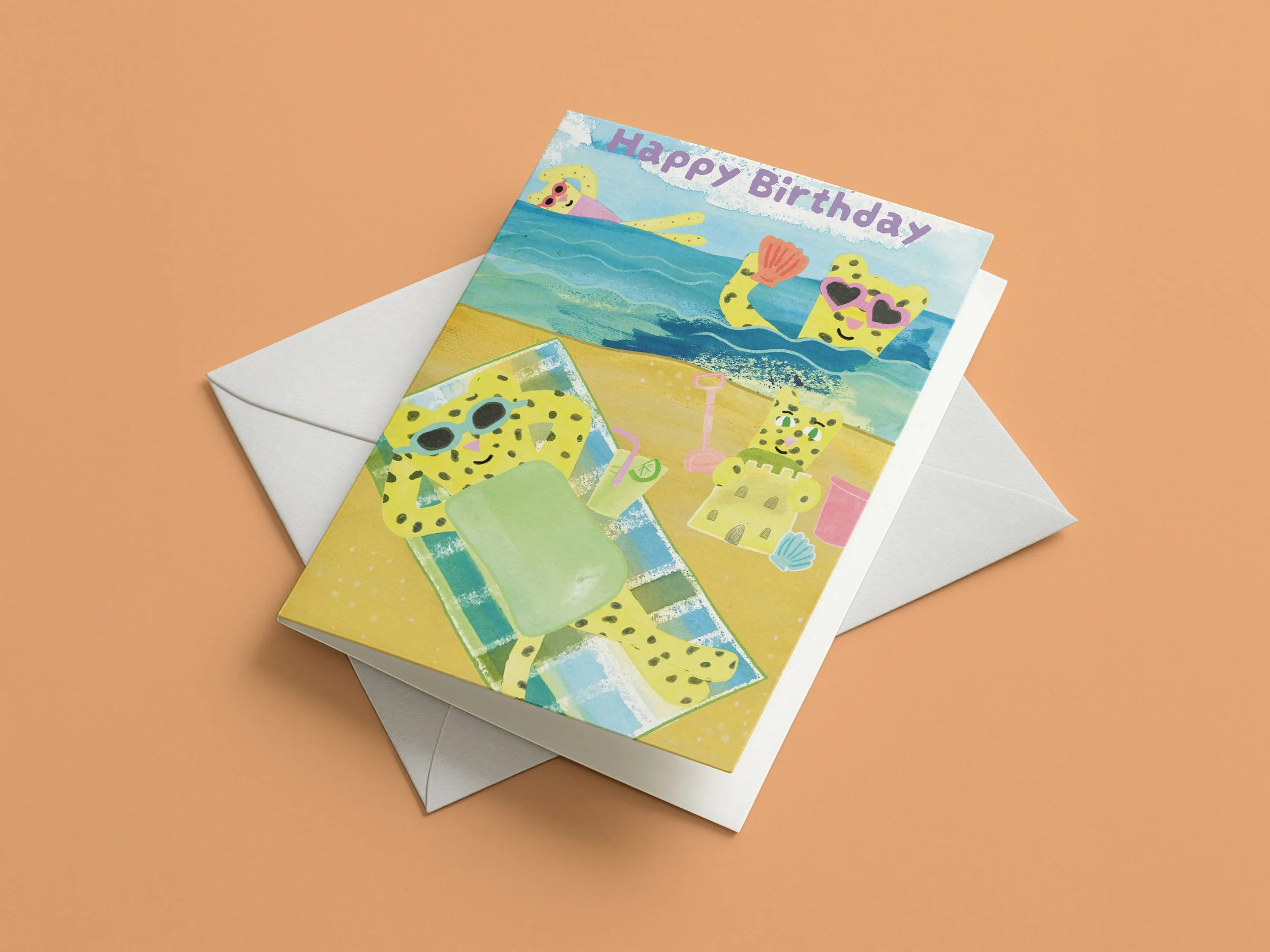 Beach Leopards Birthday card