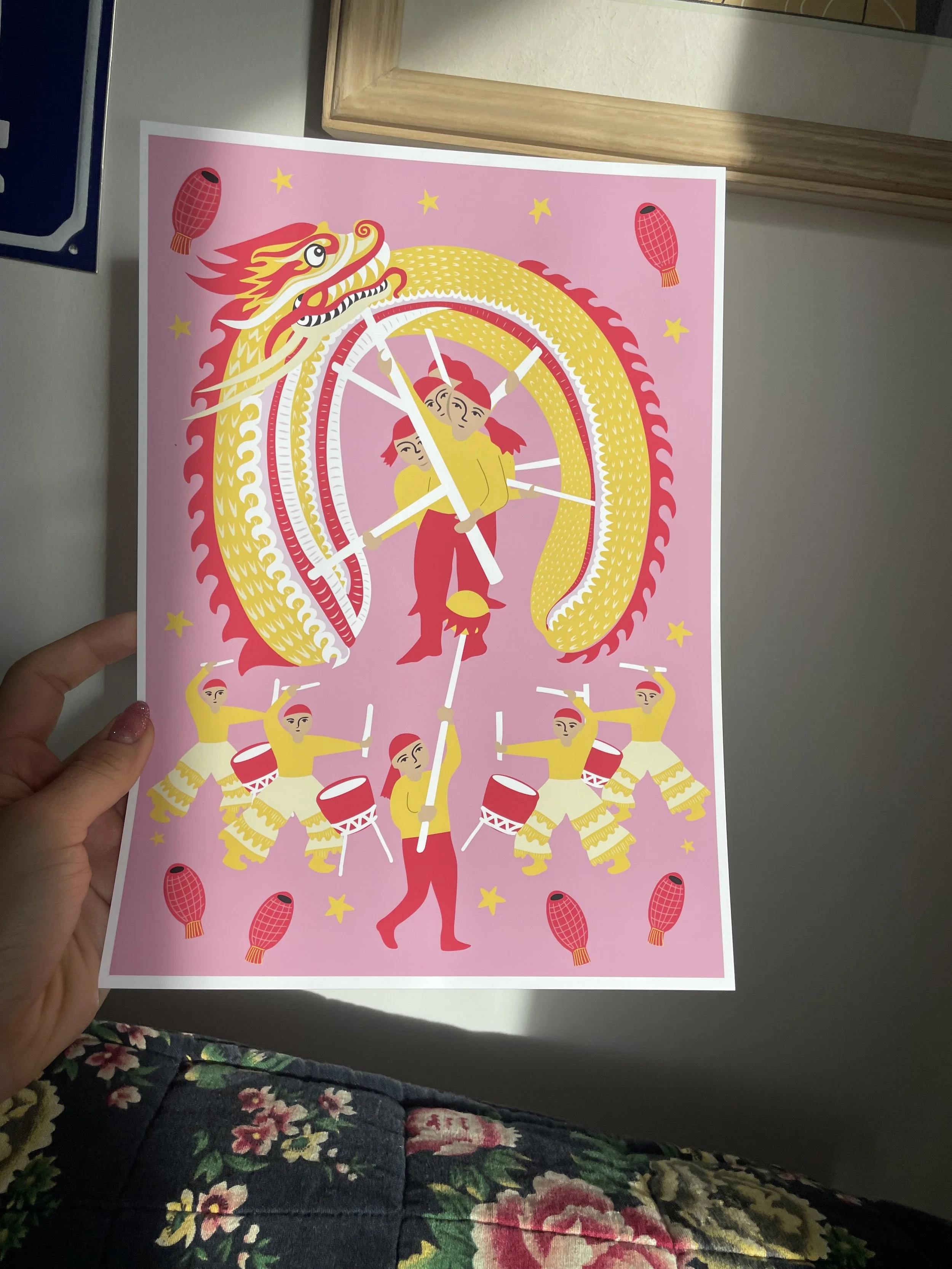 Dragon Dance Giclee Art print- Pink