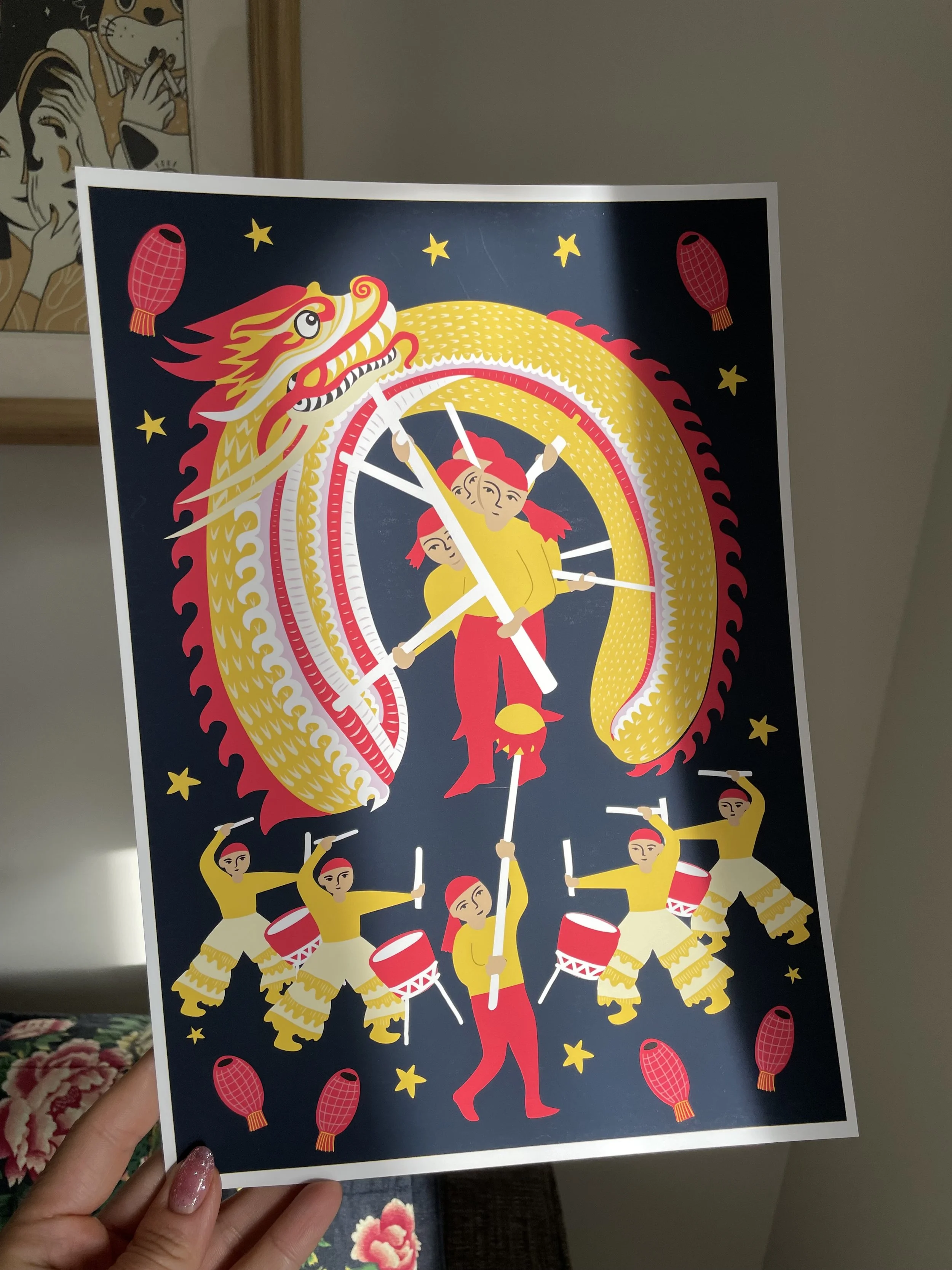 Dragon Dance -Navy Giclee Art print