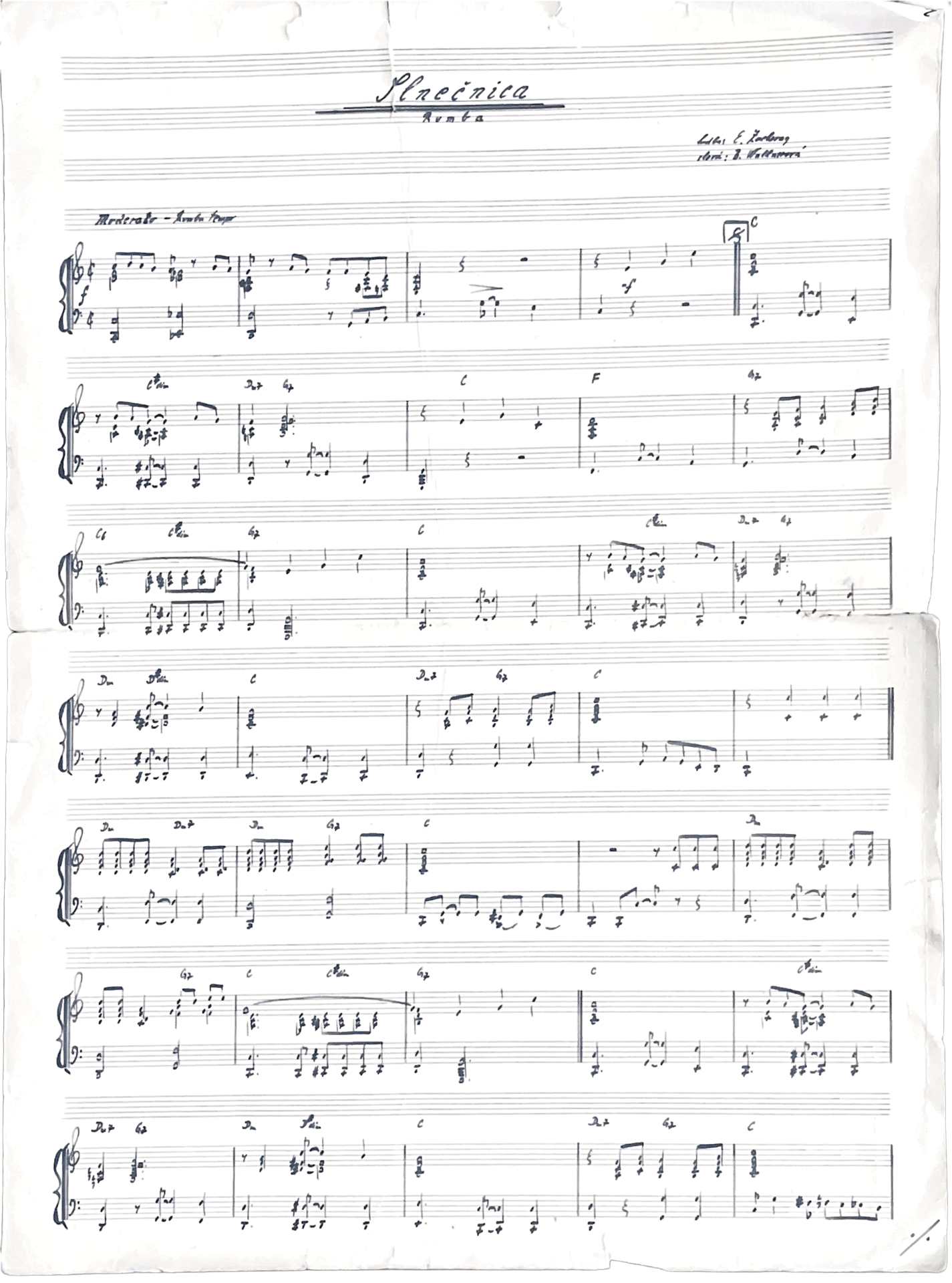 Handwritten sheet music titled 'Sinfonica' with musical notes, chords, and annotations on lined staff paper.