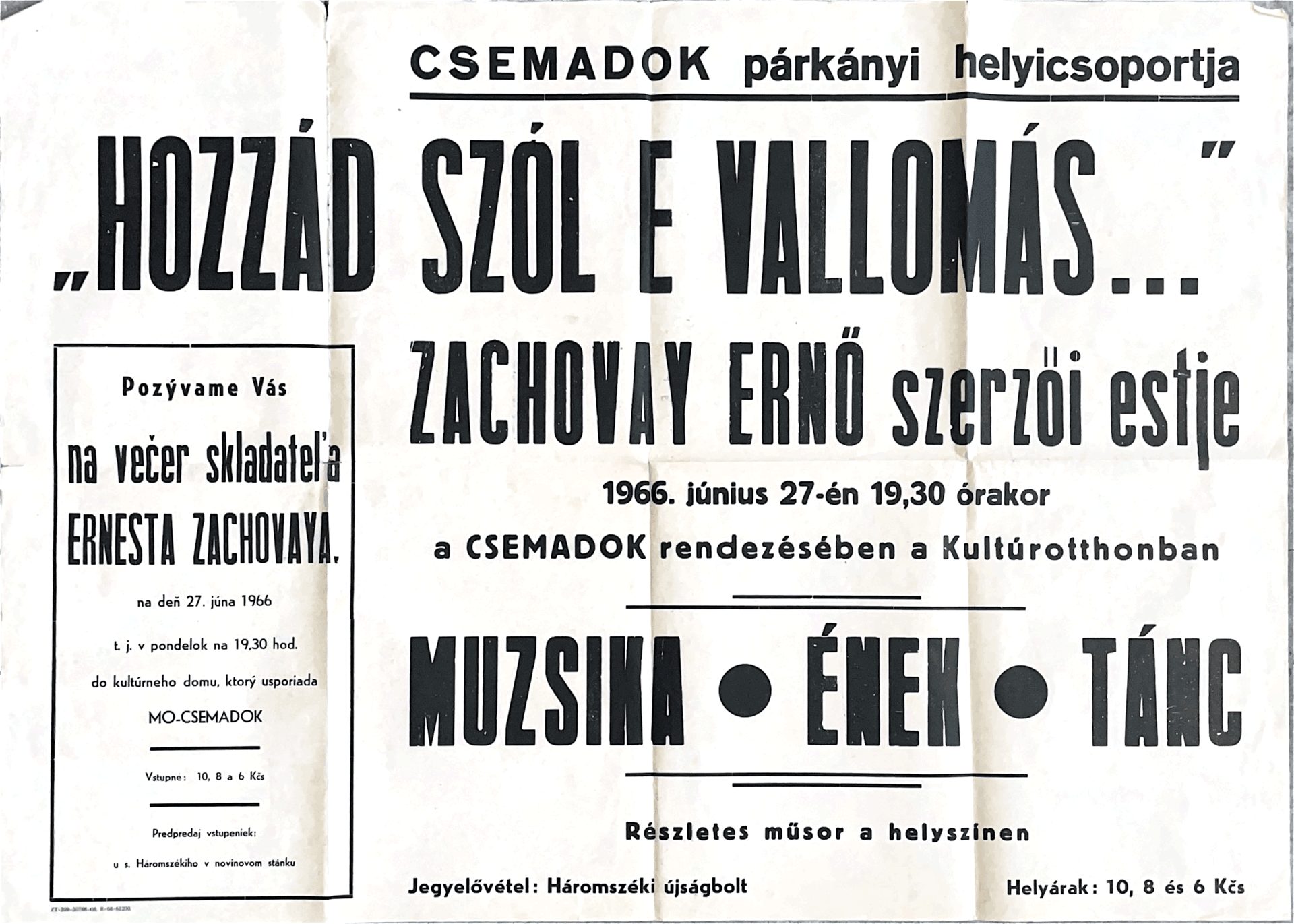A vintage Hungarian poster advertising a cultural event featuring music and arts, dated June 27, 1966.