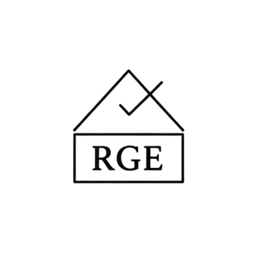 Logo avec une maison simplifiée, une clé au-dessus, et les lettres RG dans une boîte.