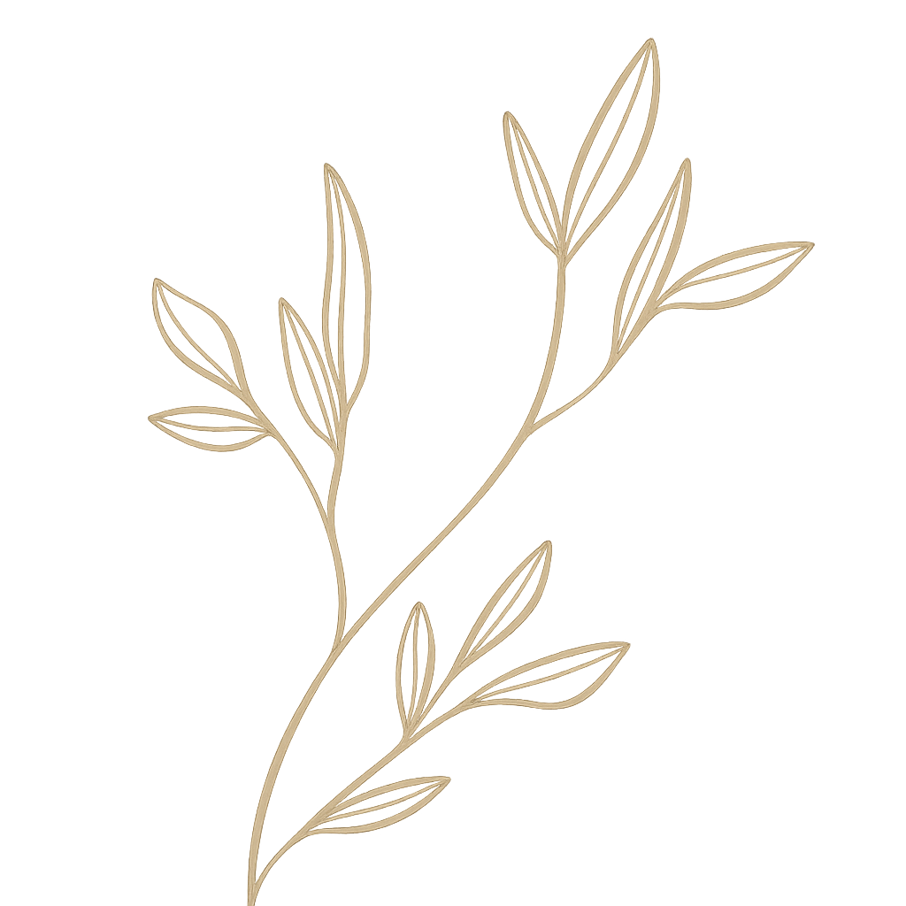 A minimalist line drawing of a plant with multiple elongated leaves branching from a single stem on a black background.