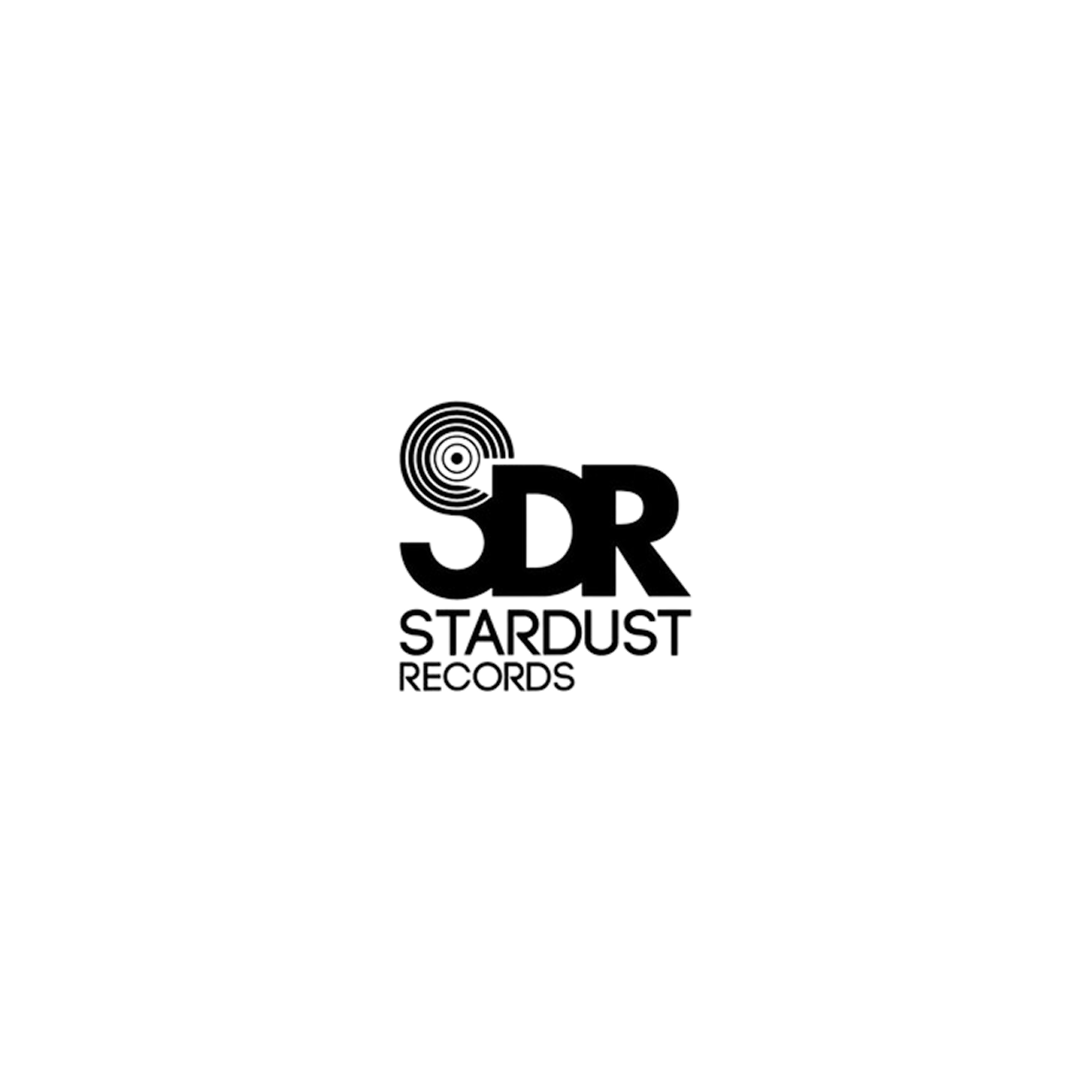 Black and white logo with a stylized planet with rings and the words 'Stardust Records' beneath it.