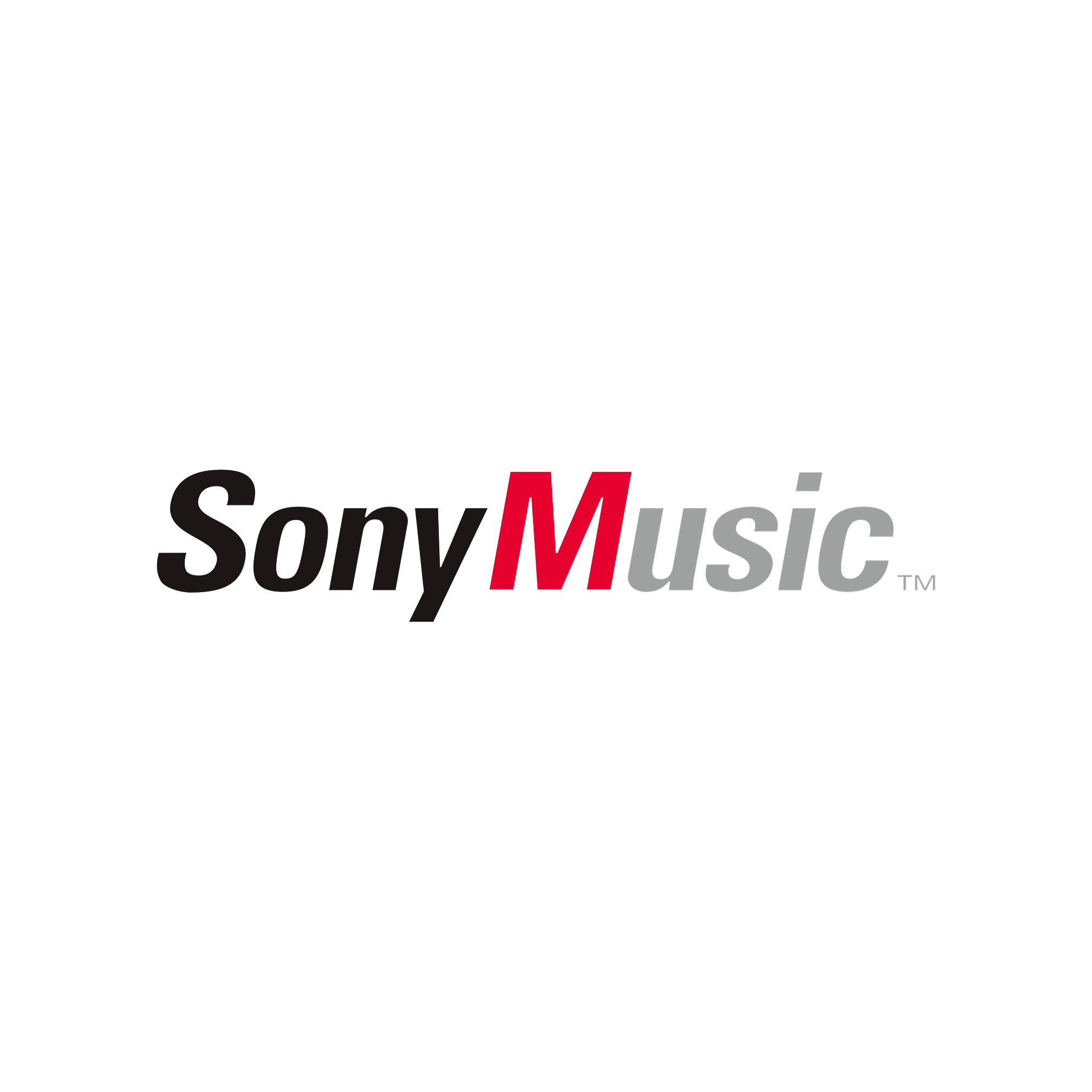 Logo for Sony Music, featuring black, red, and gray text on a black background.