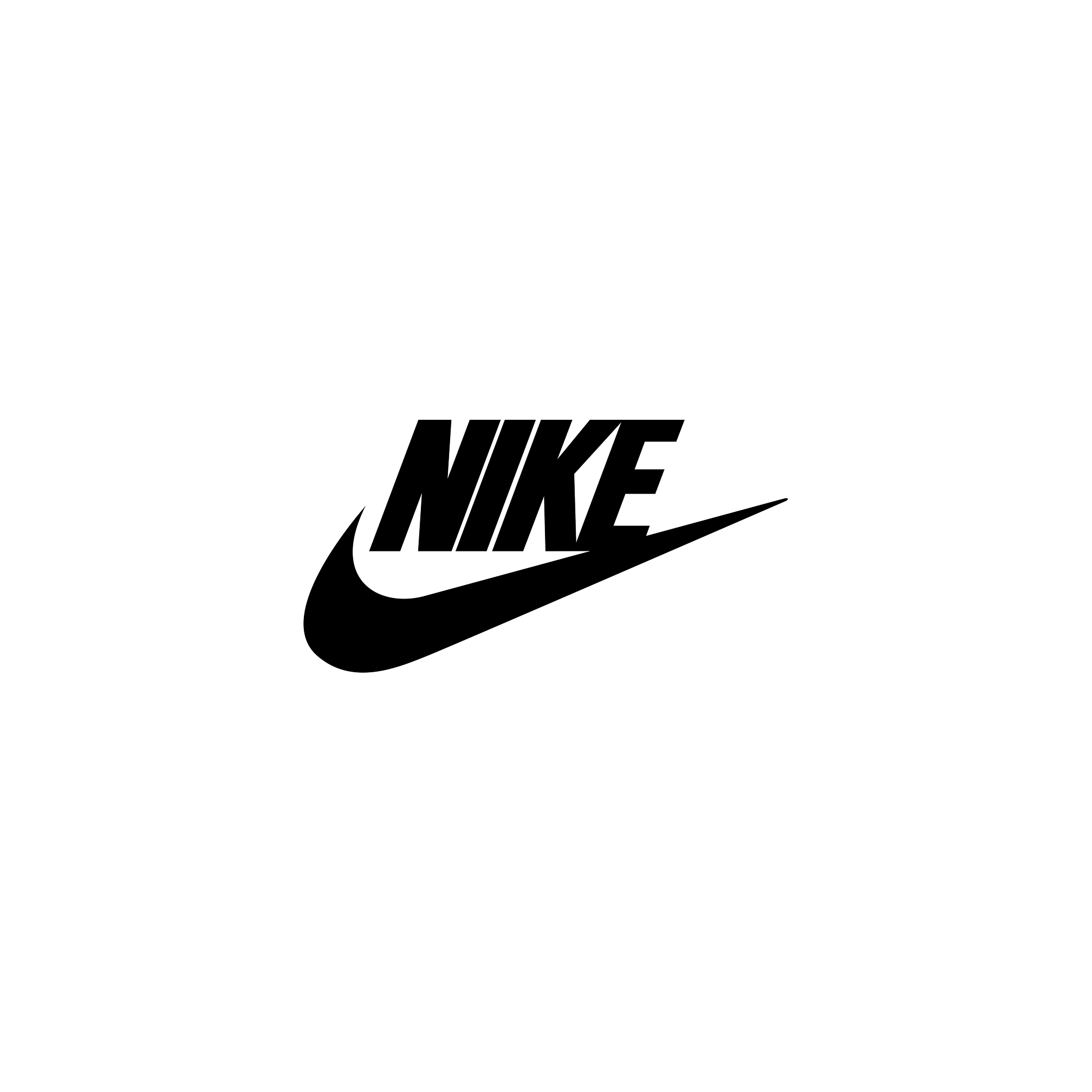 Black Nike logo with white background.