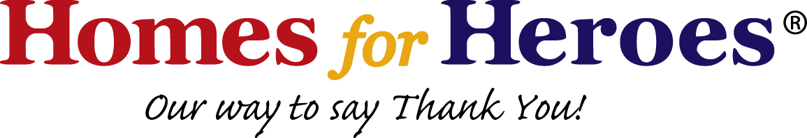 Text that reads "Homes for Heroes" in red, yellow, and blue font on a black background.