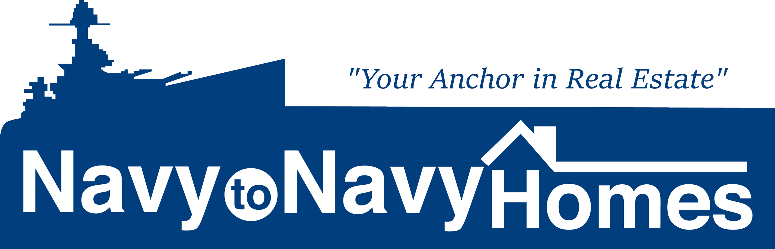 Logo for Navy to Navy Homes featuring a silhouette of a naval ship and the tagline "Your Anchor in Real Estate".
