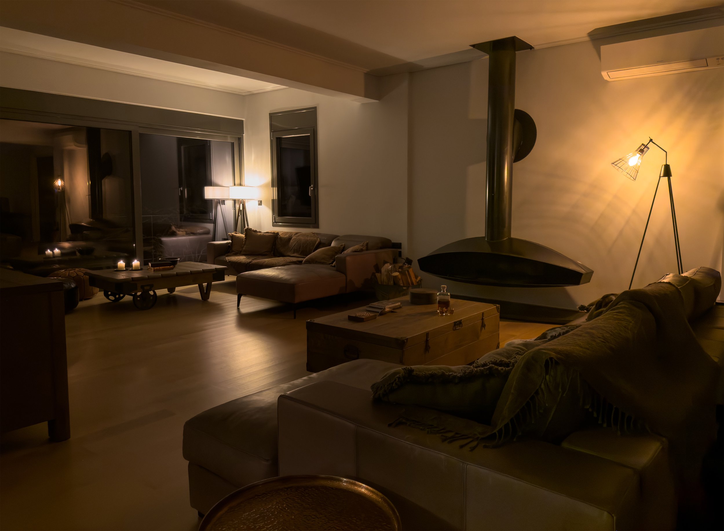 Interior spaces designed around warmth, stillness and the rhythm of slow evening living at Astraea Villa.