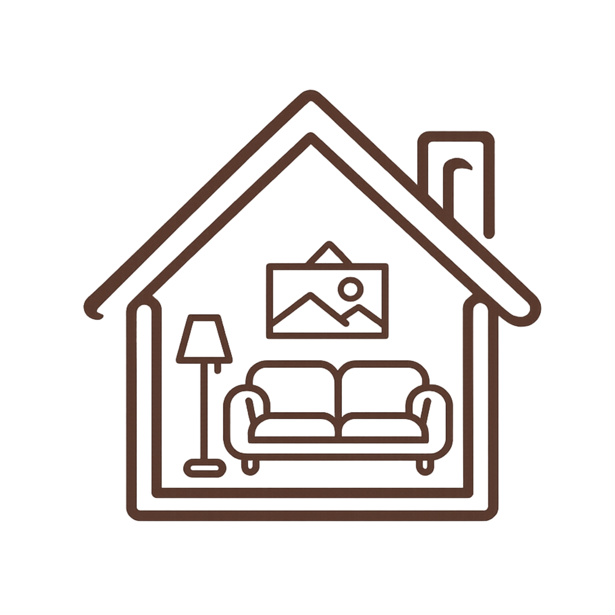 Outline of a house with furnishings inside