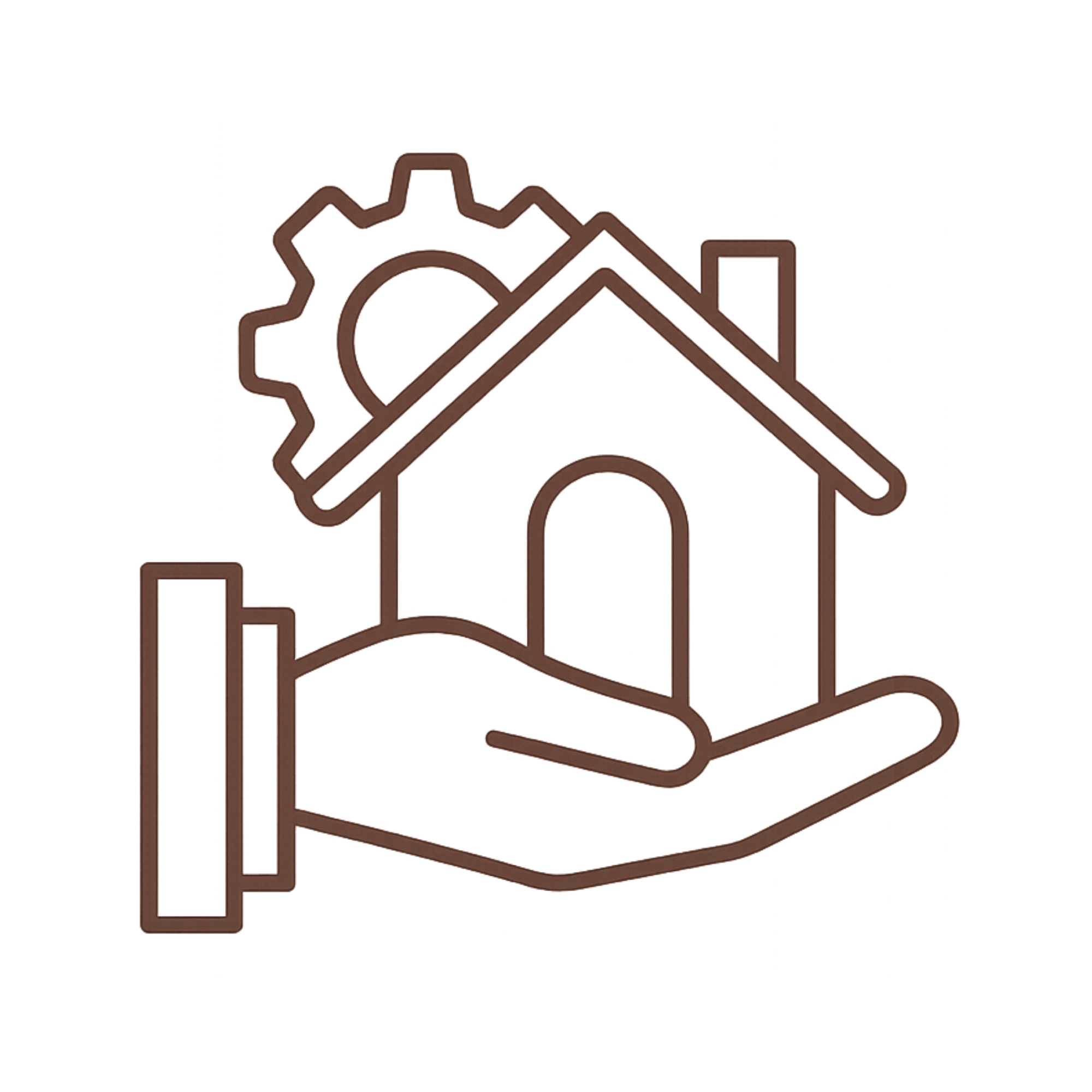 Outline of a house with a chimney, in a hand