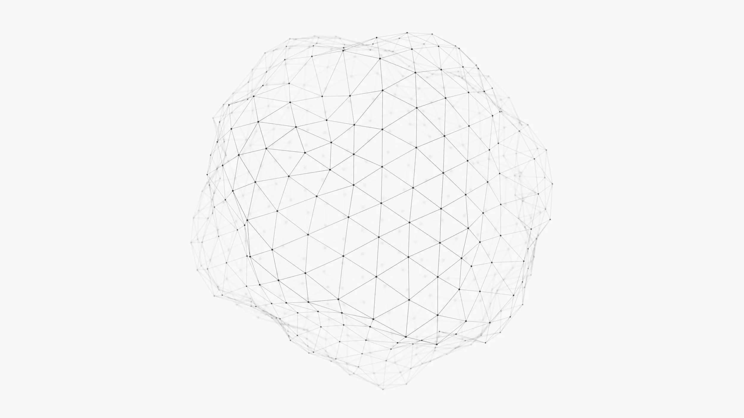 En 3D-modell av ett huvud gjort av ett nät av linjer och punkter på en ljus bakgrund.