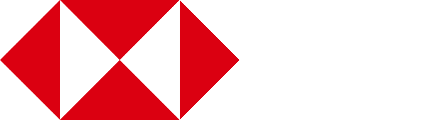 HSBC logo with a red, white, and black design and the word 'HSBC' in white text.