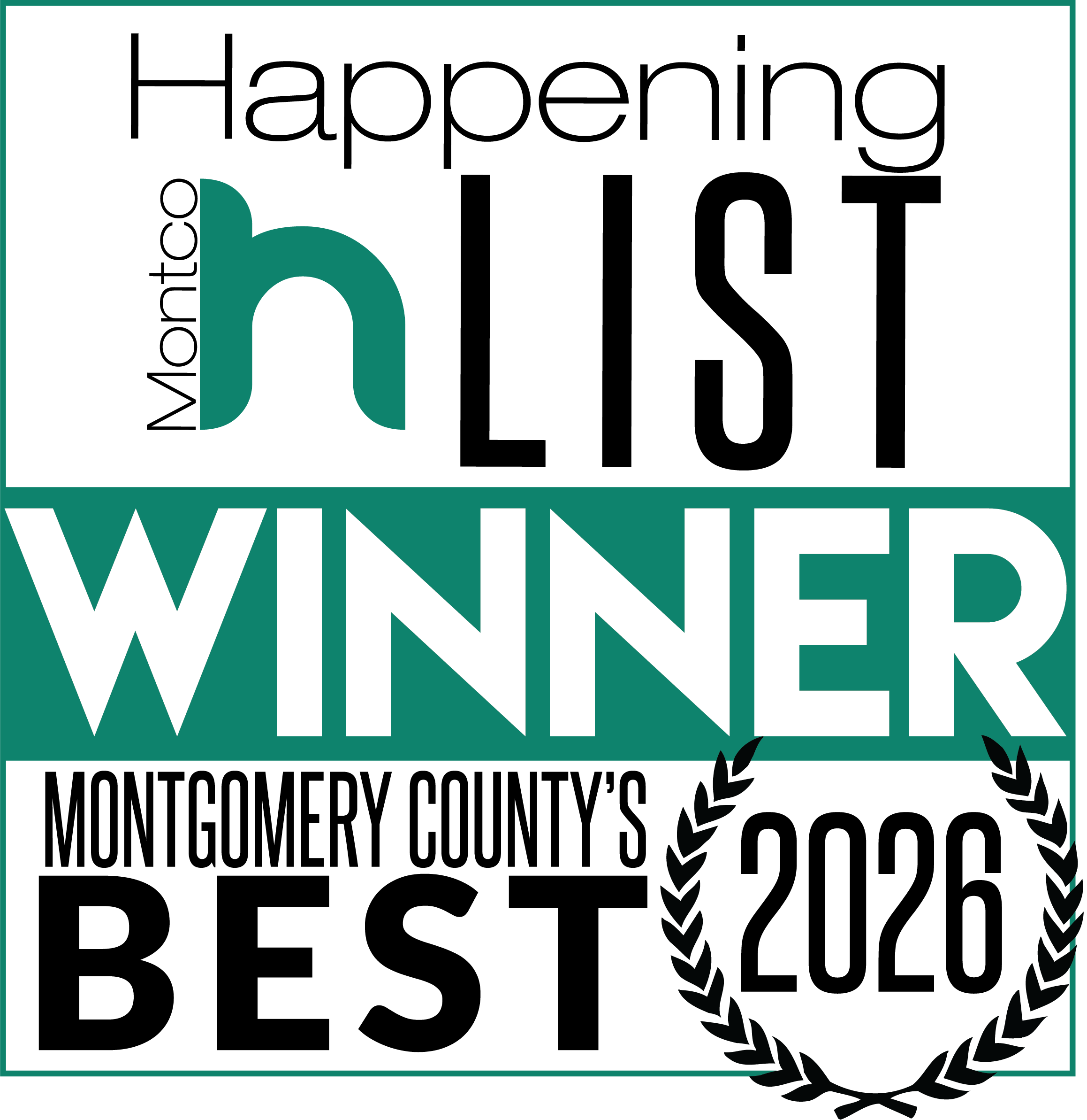 A logo with large green text reading 'Winners' and a smaller green letter 'b' above. The background is black with a teal border and black laurel branches at the bottom.
