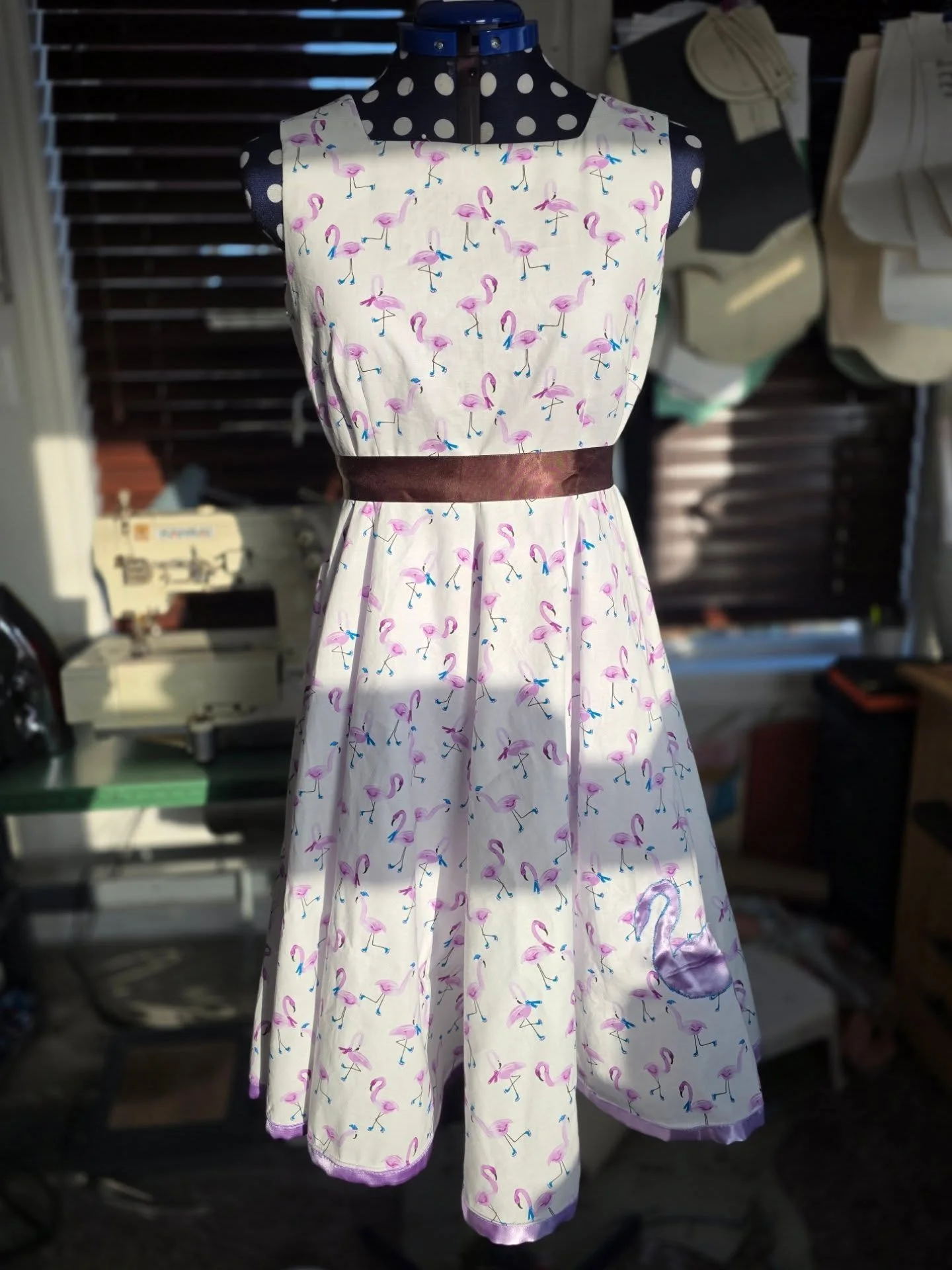 Variation of a 50's 'Poodle Skirt' with freestyle flamingos 🦩❄️⛸️

Size 10 
Cotton &amp; satin 

#50s #aw25 #winter2025 #flamingo
