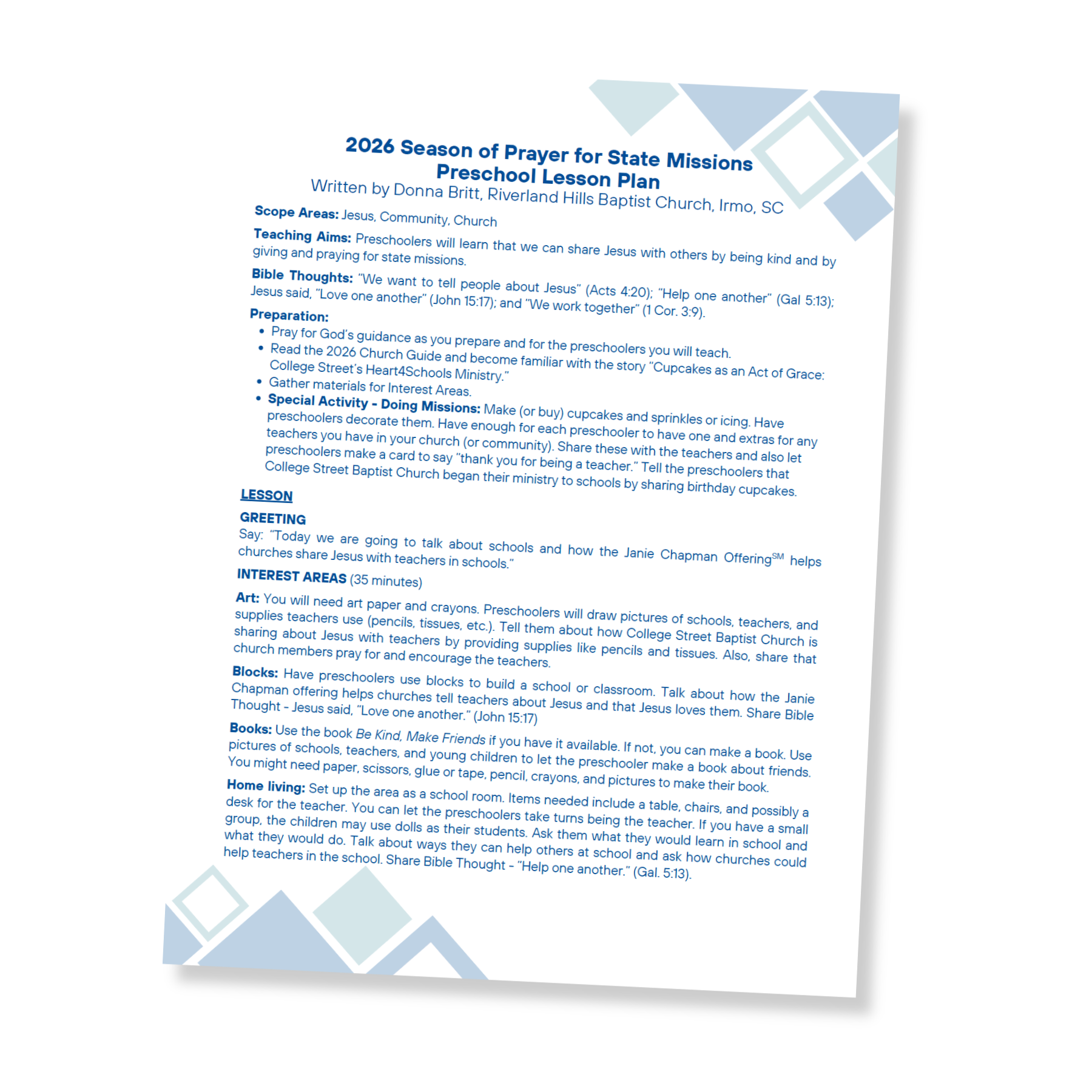 2026 Preschool Lesson Plan