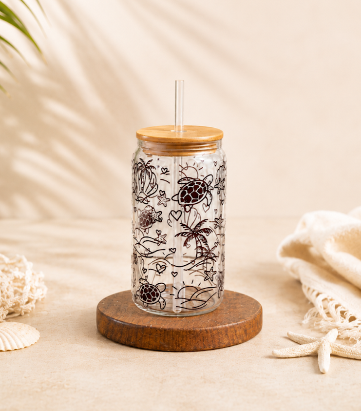 Beach Vibe - Glass Tumbler with straw