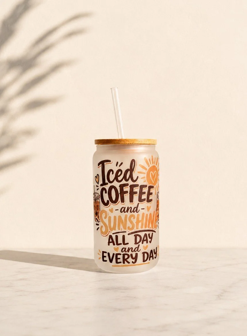 Iced Coffee & Sunshine Frosted Glass Cup