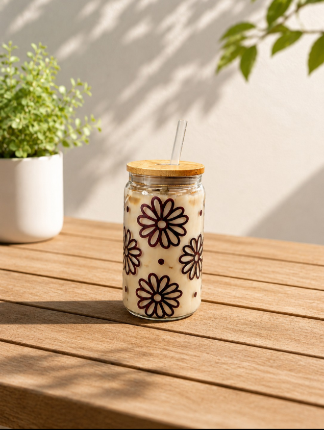 Retro daisy glass tumbler
