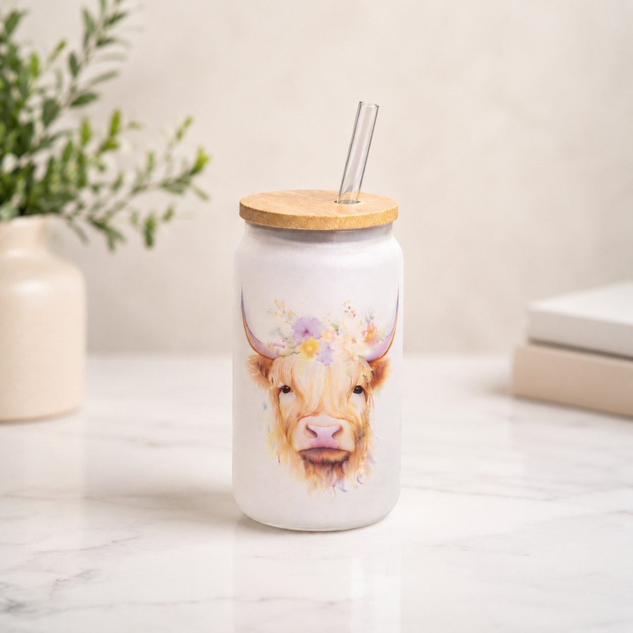 Highland Cow - Frosted glass tumbler