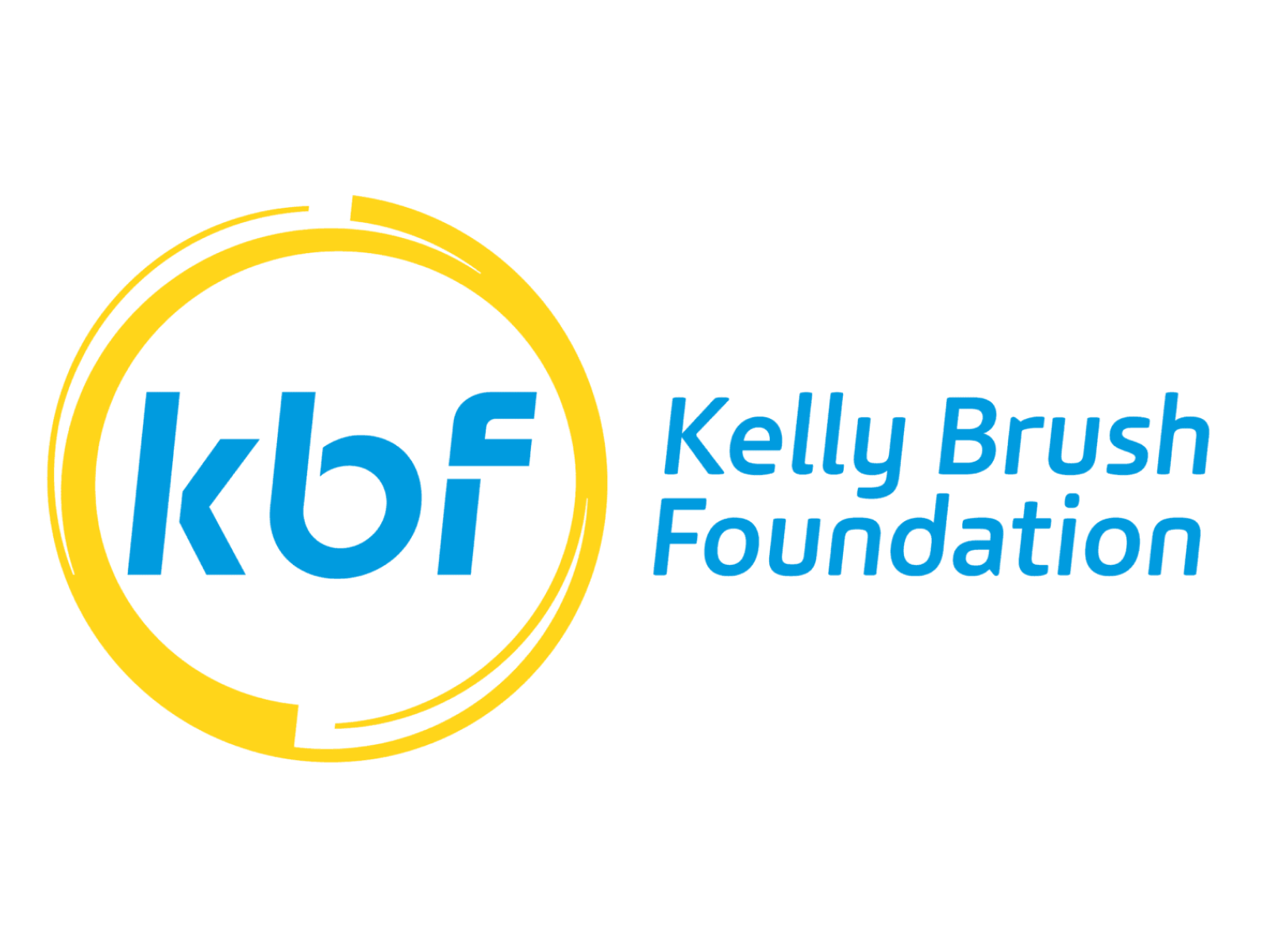 Logo for the Kelly Brush Foundation featuring the initials kbf inside a yellow circle, with the organization's name written in blue text to the right.