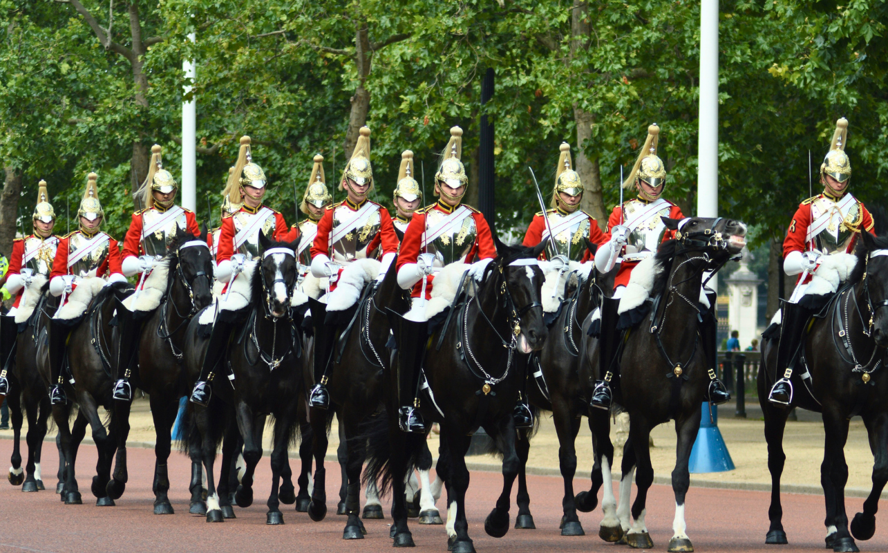 Household Cavalry at the Changing of the Guard Tour in London at Buckingham Palace