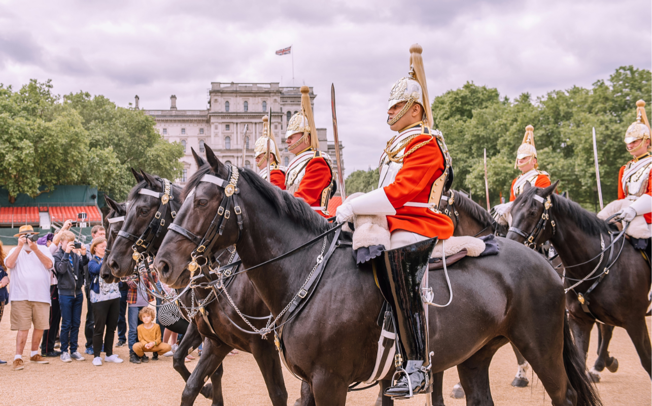 The Household Cavalry at Changing of the Guard in London at Buckingham Palace