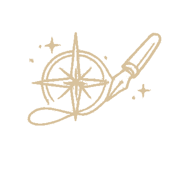 A stylized illustration of a compass, a telescope, and several stars, representing exploration and navigation.