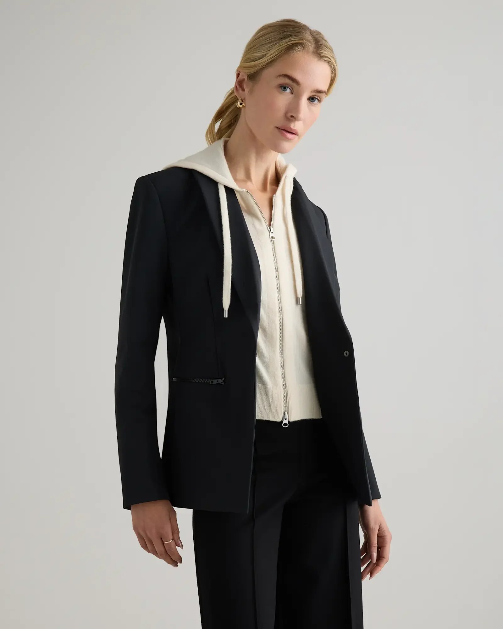 quince convertible blazer black with white cashmere liner.WEBP