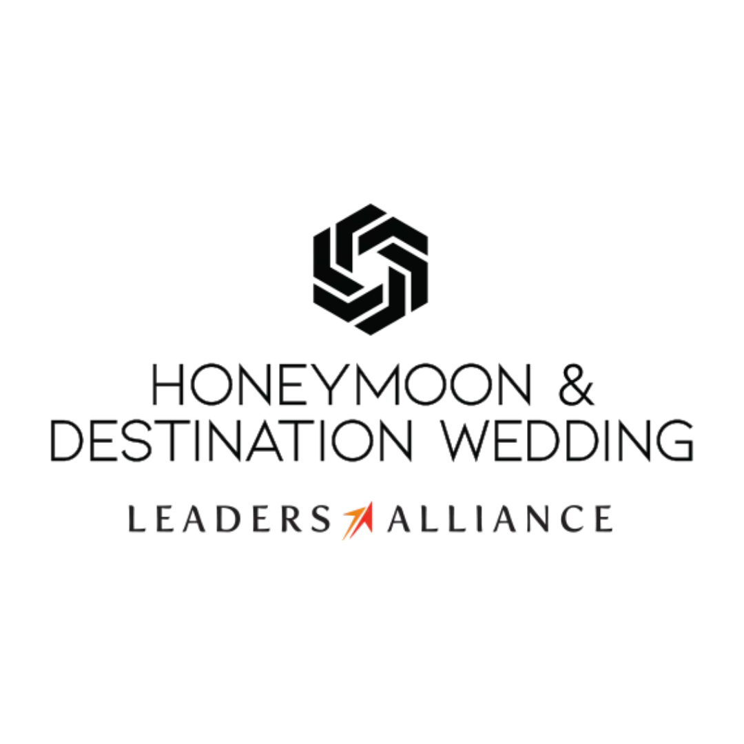 Honeymoon and Destination Wedding logo with a geometric symbol and the words 'Honeymoon & Destination Wedding' and 'Happy 1st' in stylized text.