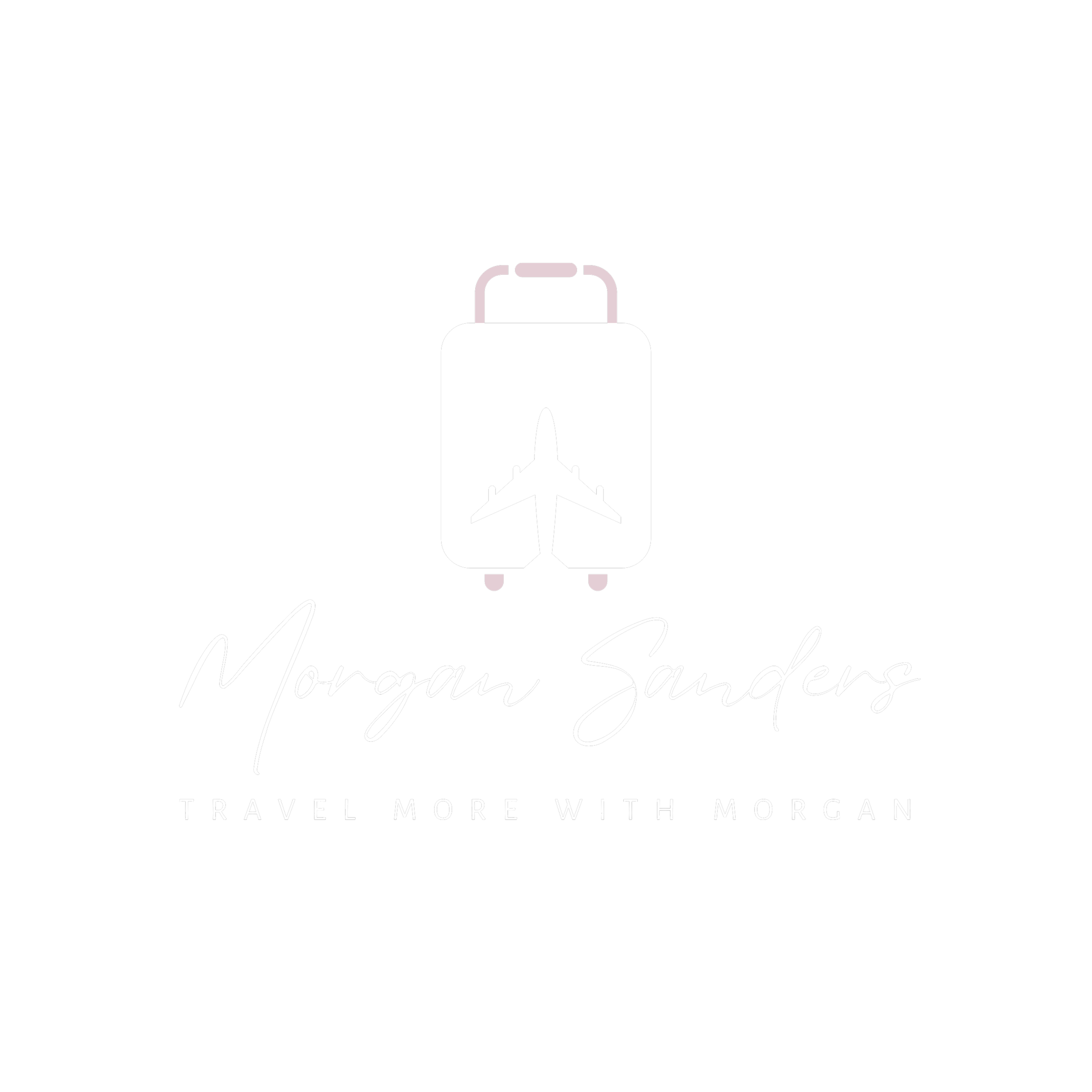 A black travel logo with a white suitcase and an airplane icon inside it, and the text 'Morgan Saunders' in cursive. The slogan 'Travel More With Morgan' is at the bottom.