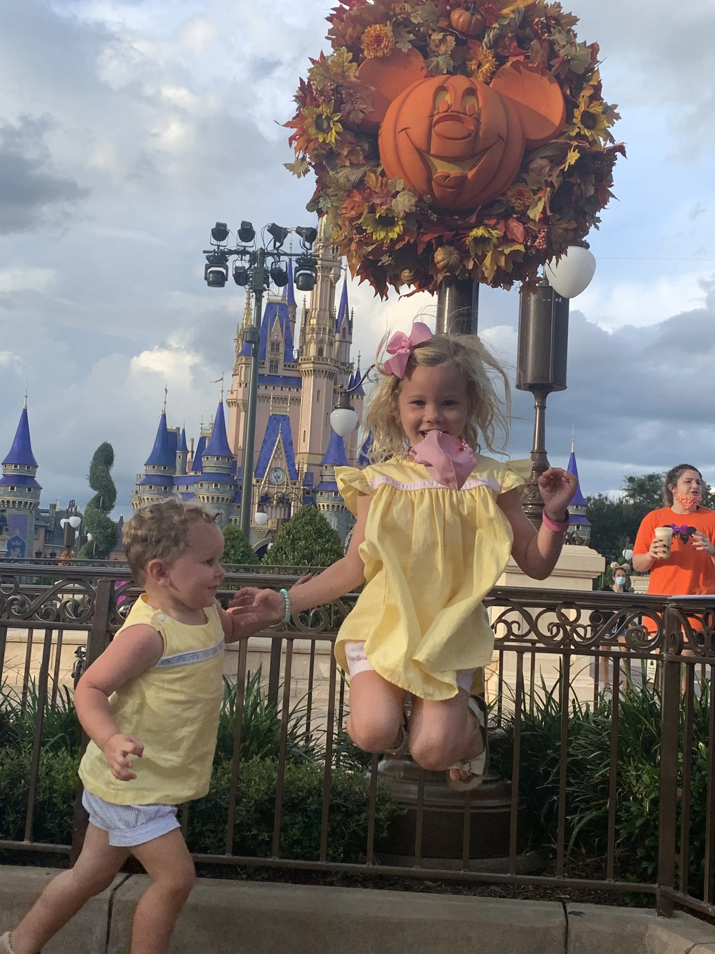 Brother wanted to play! Such a fun fall day at Magic Kingdom. Joy just wanted a jump picture and Jed wasn’t having it.