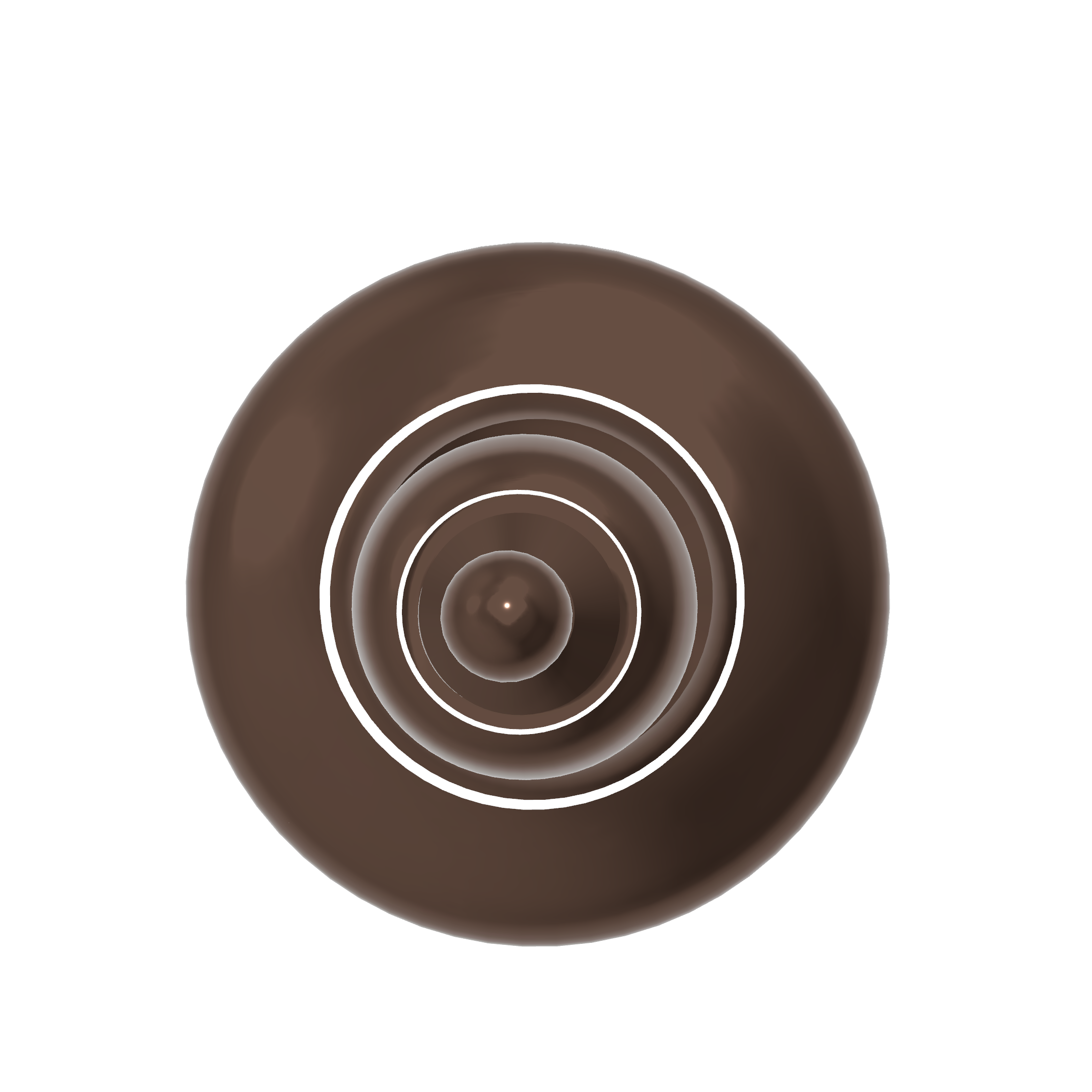 Close-up of a target with concentric circles, including a brown bullseye and black, white, and yellow rings, set against a black background.
