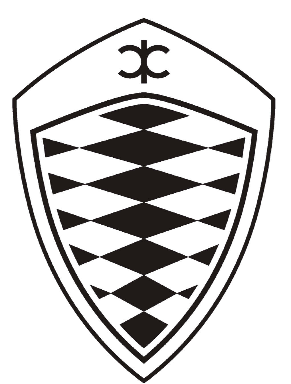 Outline drawing of a shield with a medical symbol at the top and a layered cylindrical structure inside.