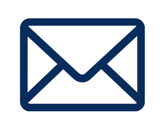Blue outline icon of an envelope on a black background.