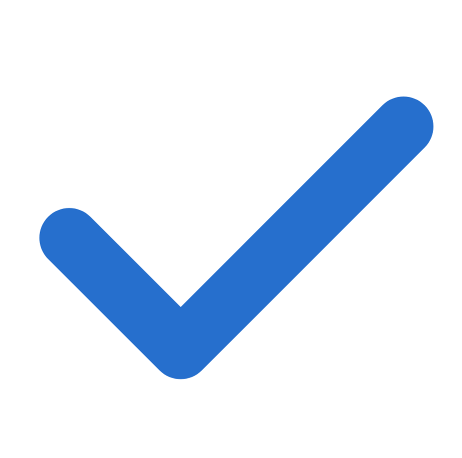 Blue checkmark icon.