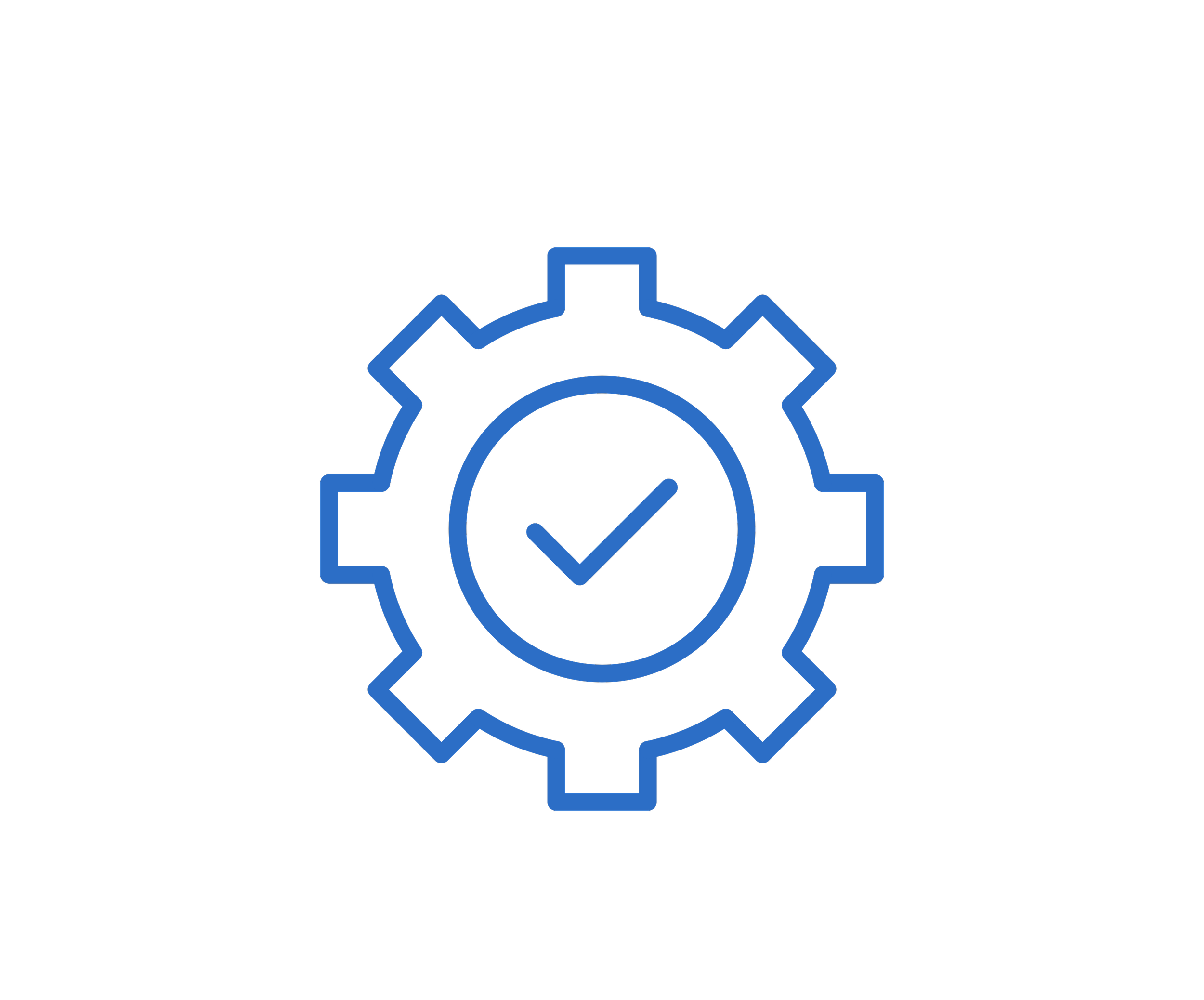 Outline of a gear with a check mark inside, symbolizing settings or maintenance