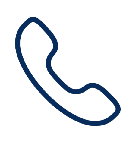 Icon of a blue telephone receiver on a black background.