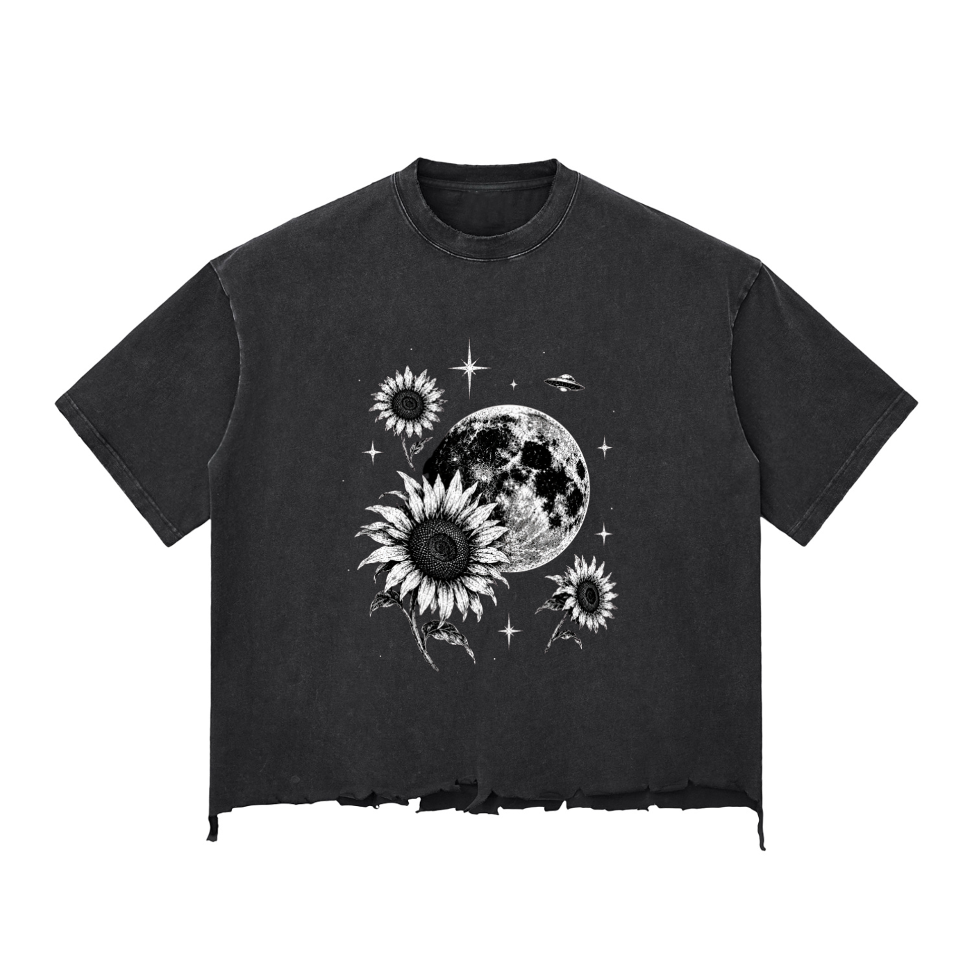 Snow Wash Raw-Hem Boxy Sunflower T-shirt
