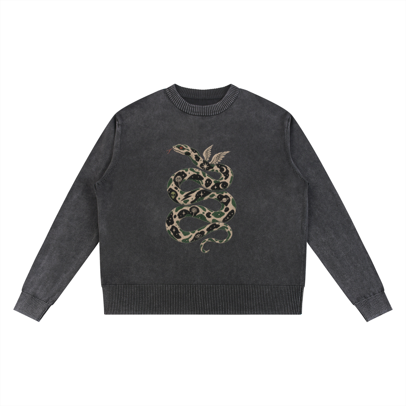 Mineral Wash Oversized Snake Sweater