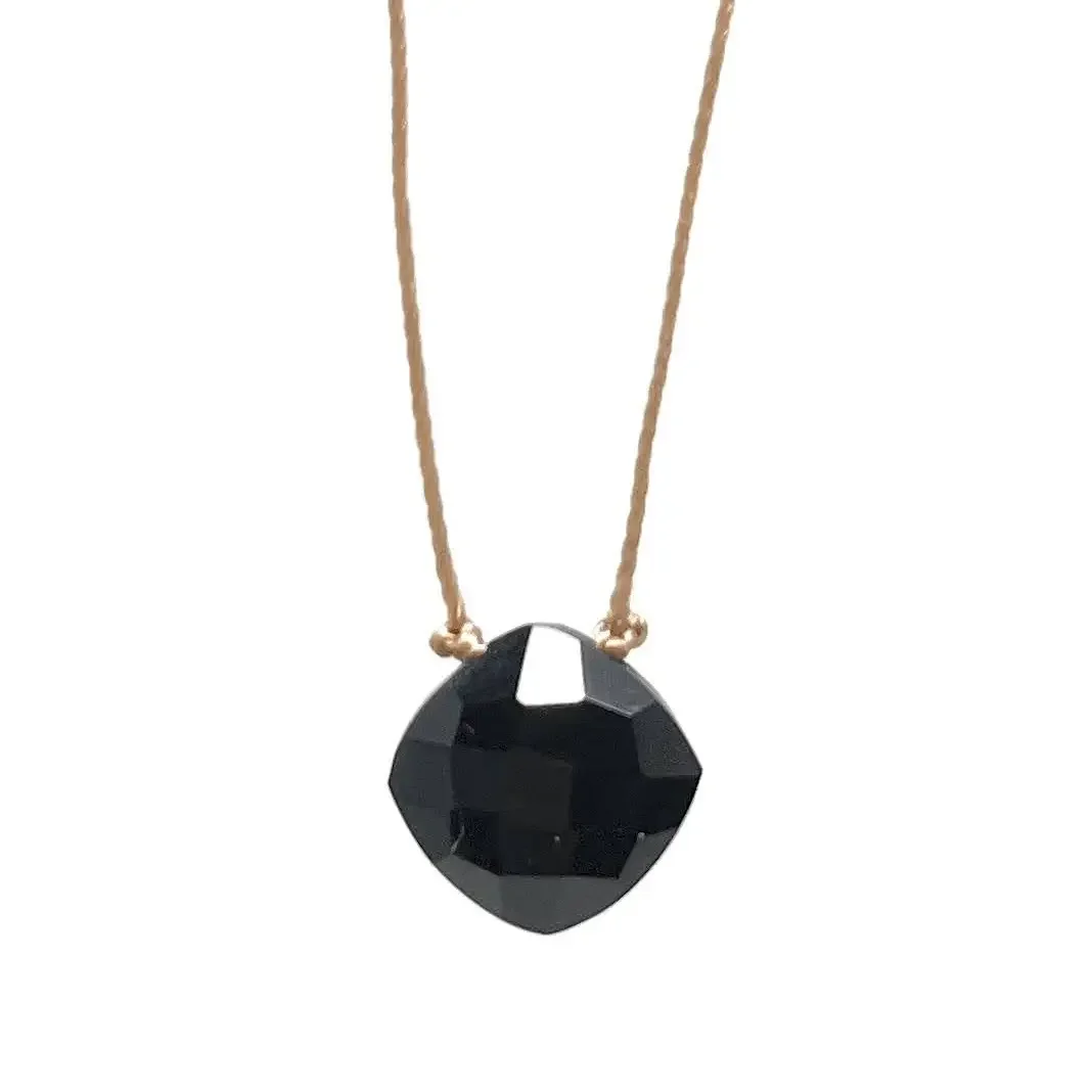 Faceted Black Onyx Necklace with Sterling Silver Clasp