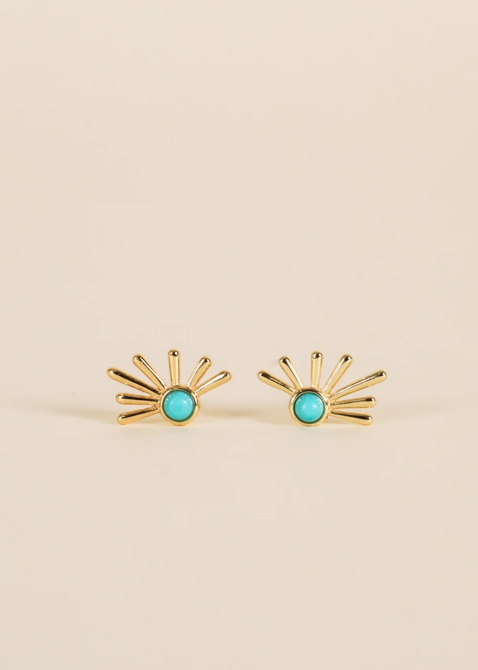 Boho Gold Sun Ray Turquoise Stud Earrings