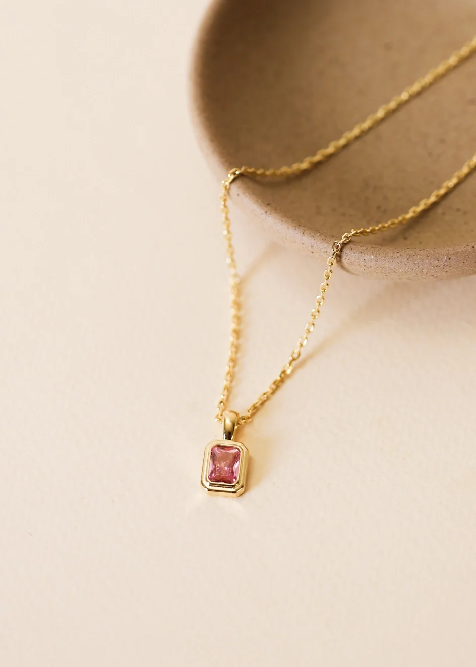 Timeless Pink Baguette Gold Necklace