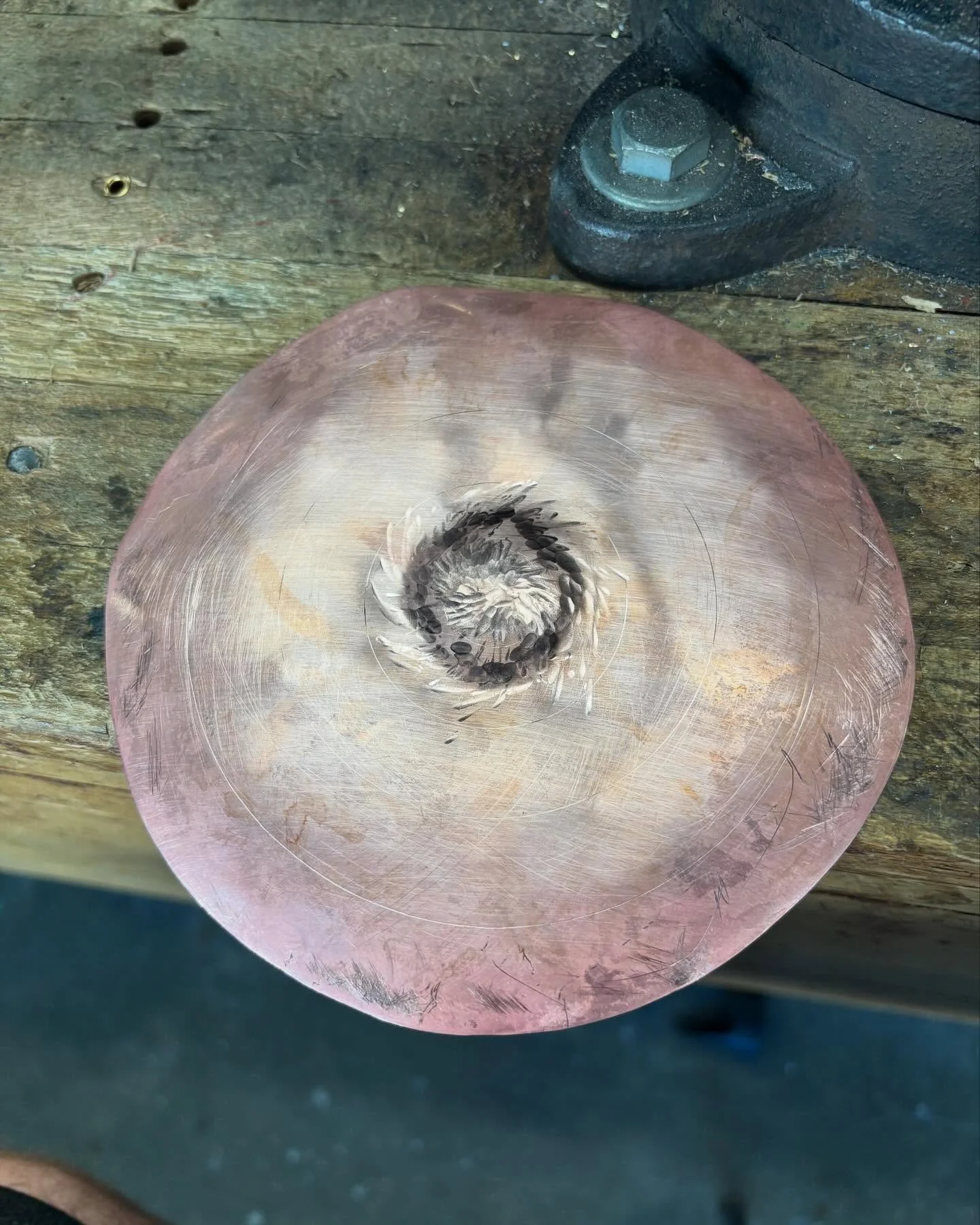 Teaching myself angle raising! It&rsquo;s really cool seeing the metal go from a flat sheet to this raised form. Still got a lot to do on this piece but I&rsquo;m loving it so far. #forming #metalwork #metalart #metalartist #copperart #copperartist #